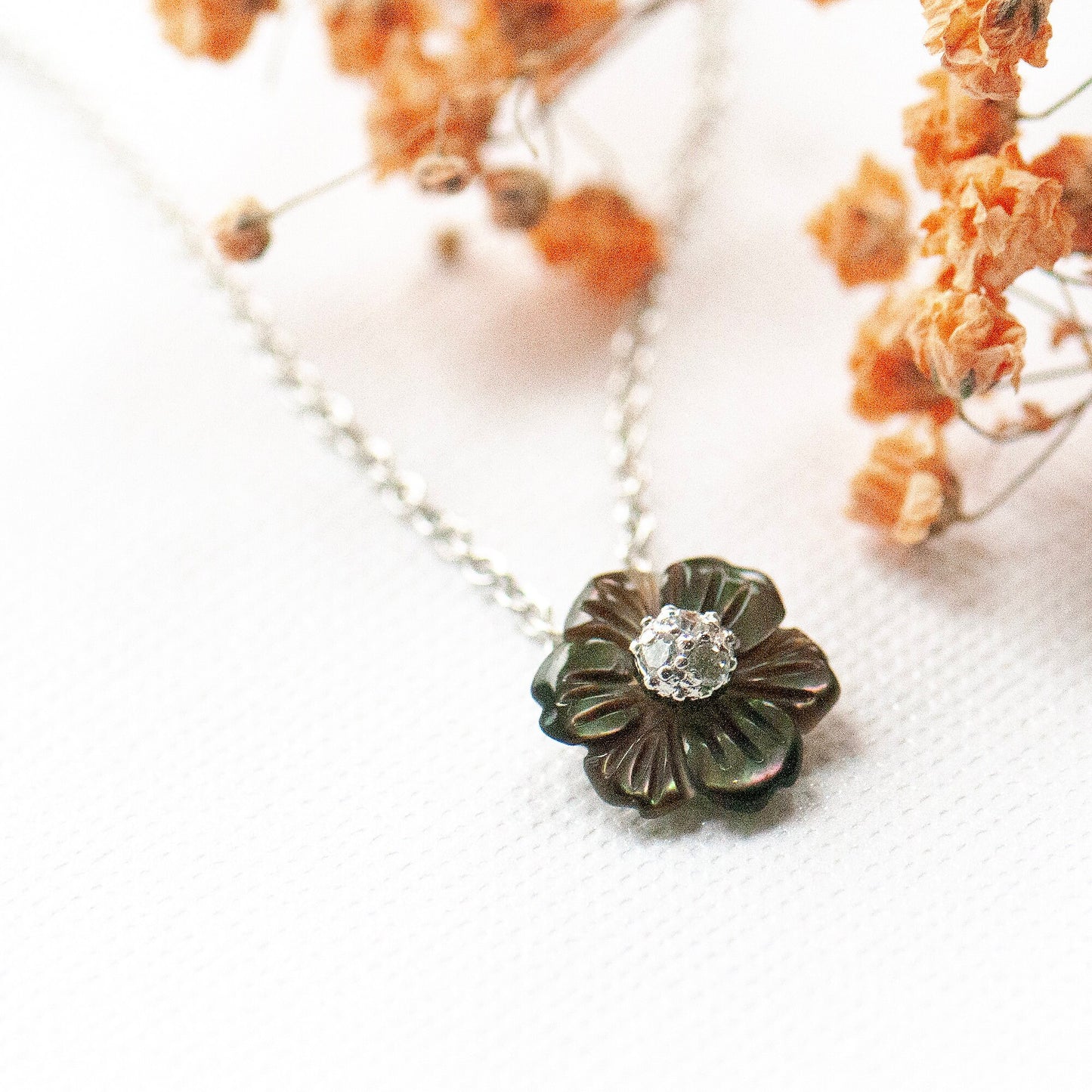 pretty little flower necklace, abalone shell pendant made from sterling silver 925