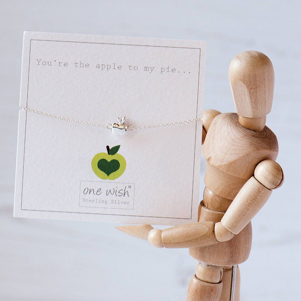 Apple bracelet made from Sterling silver 925, cute little apple bracelet on my bespoke gift card which reads 'You're the apple to my pie' Great gift for wife, gift for girlfriend, gift for bestie,