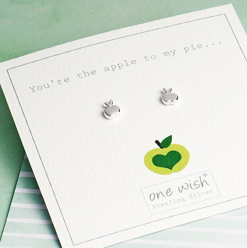 Apple to my pie Little apple sterling silver stud earrings, gift for her, polished little apple stud earrings, Cooks gift, gift for a cook, gift for a baker, Great british bake off gift.