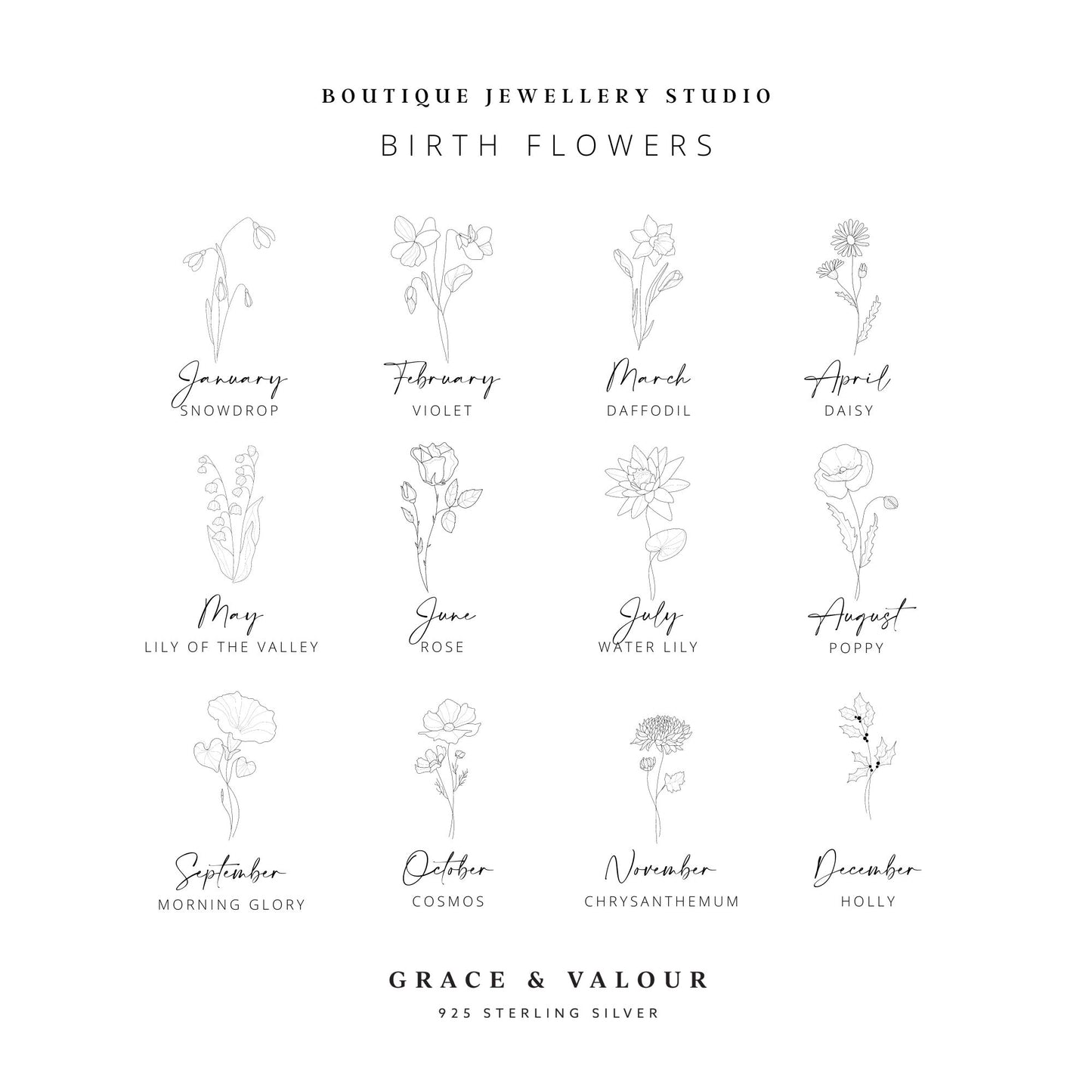 Birth Flowers January to December Grace and Valour