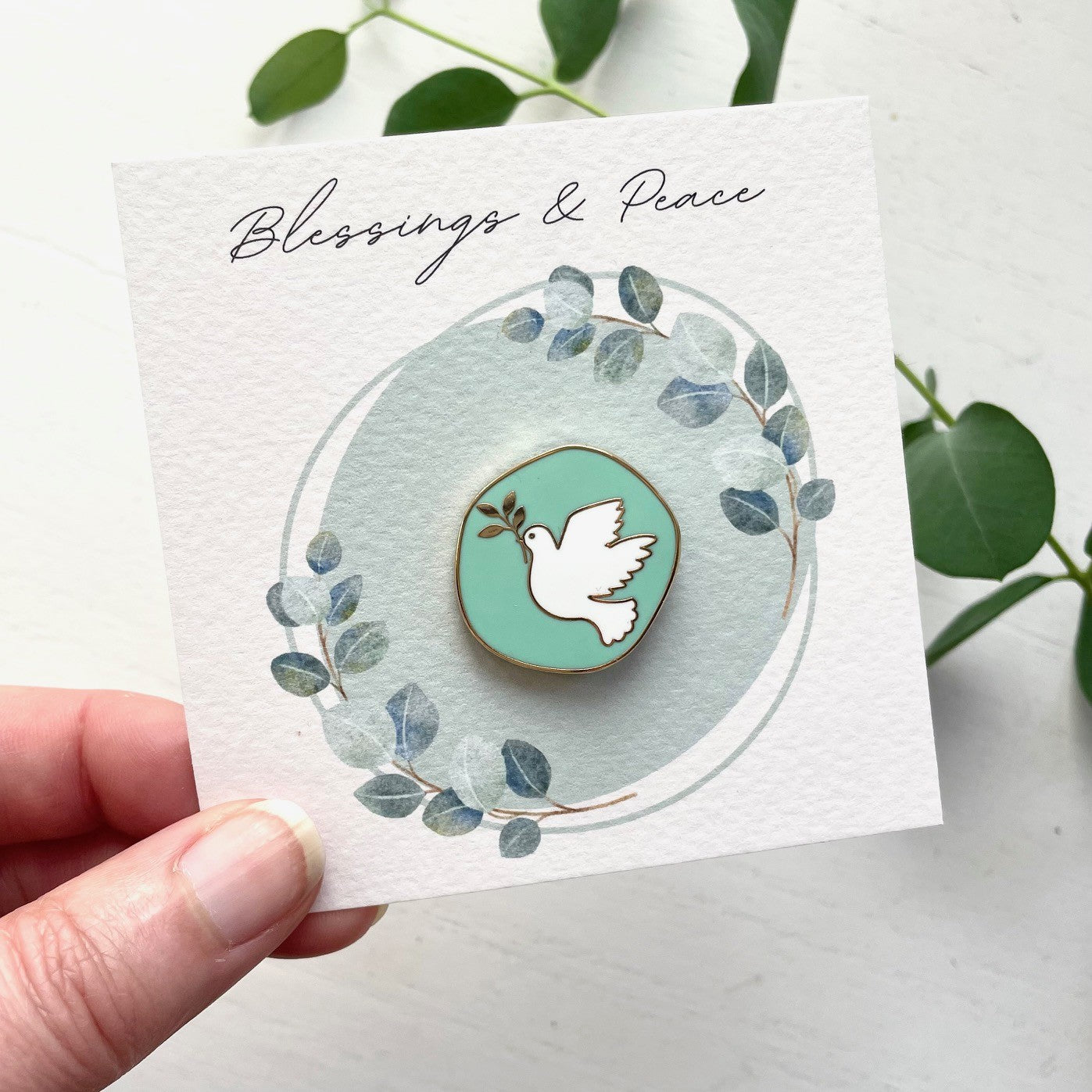 Blessings and peace mint green dove lapel pin
