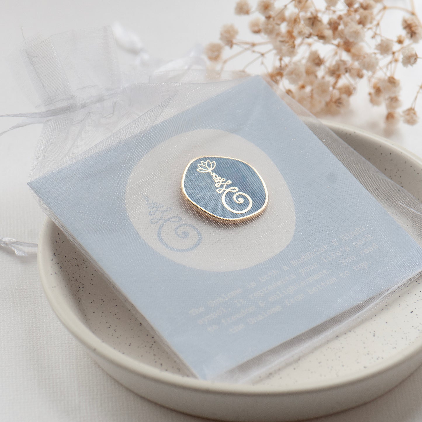 Unalome pin packaged for gifting Unalome symbol enamel pin in smoke rose or cornflower blue. Spiritual pin gift, for yoga lovers, meditation gift, gift for friend, gift for bestie, lapel pin unalome