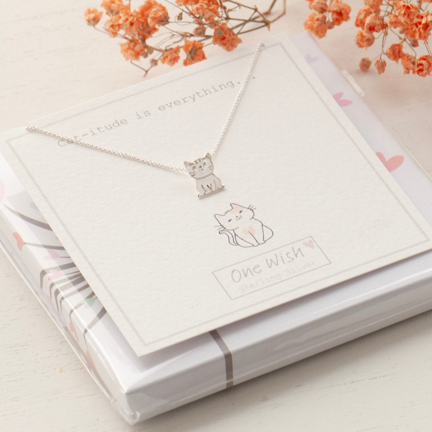 Cat necklace sterling silver 925, catitude is everything quote giftcard, gift for cat lover, animal lover gift, cute cat necklace for gift for her