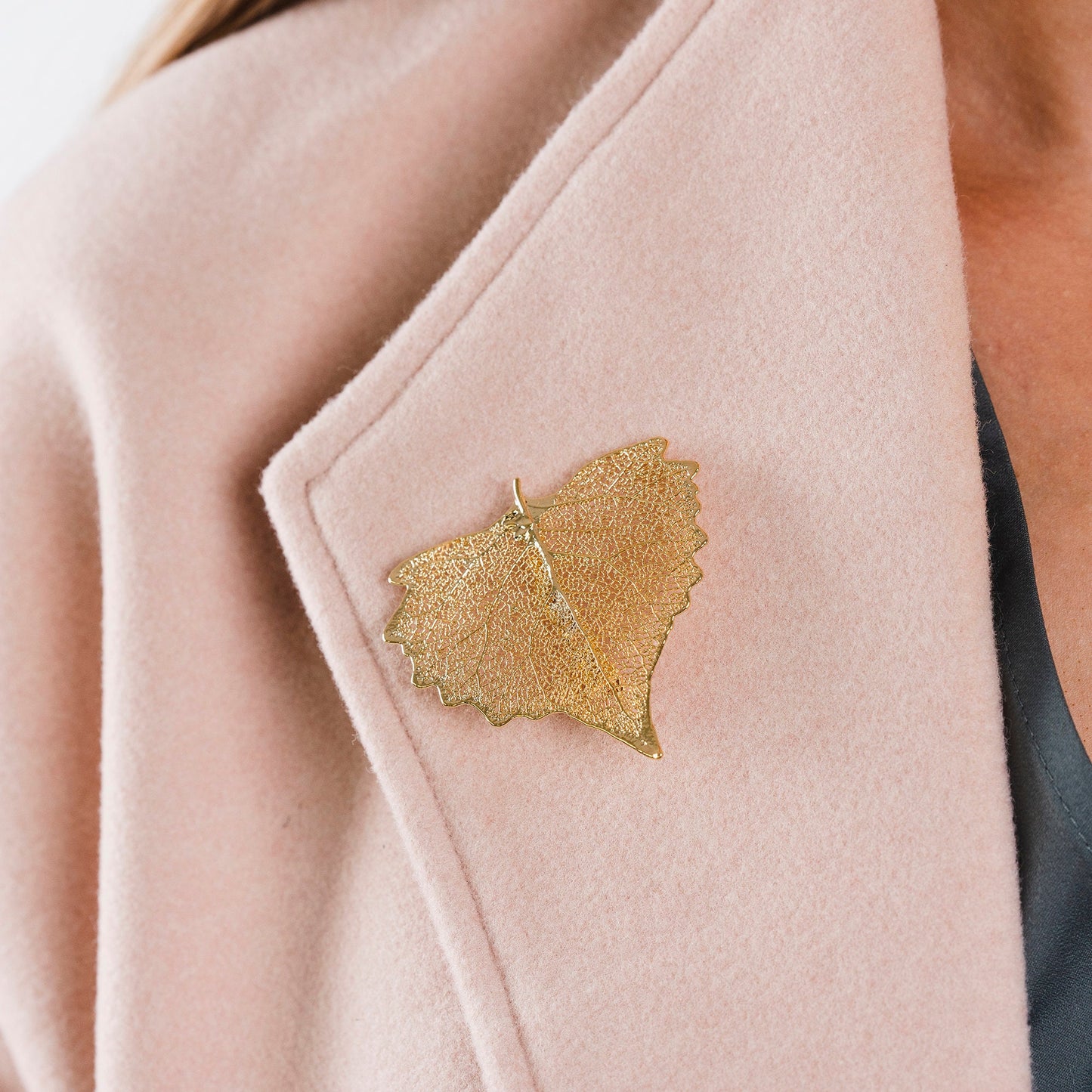 natural Cottonwood heart shaped Gold Real Leaf Brooch. Statement brooch, nature jewellery, gift for gardener, gift for nature lover, gardener gift