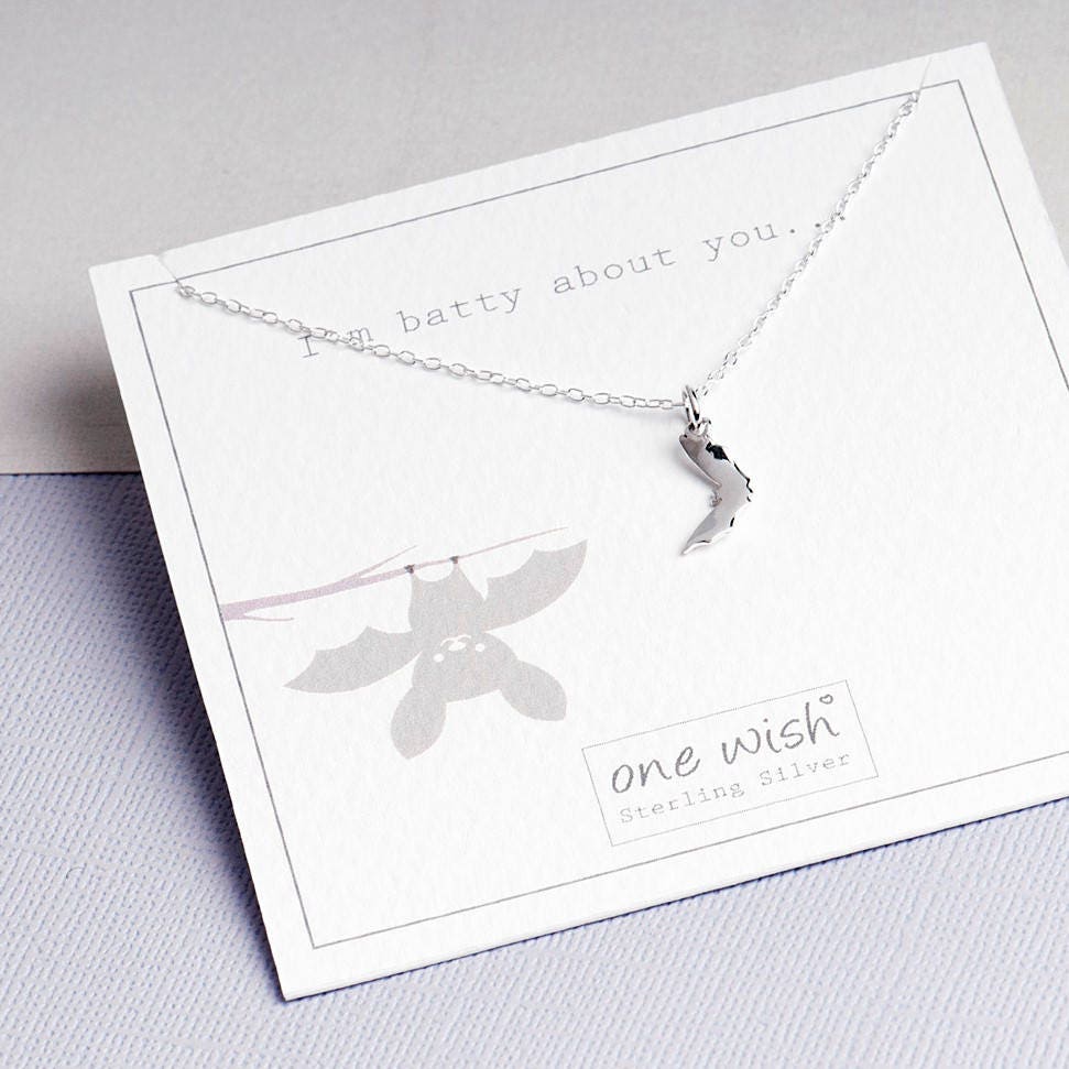 Super cute 'Batty about you', sterling silver bat charm necklace. A flying silver 925 bat choker for anyone that you are batty about... A great gift for Valentines, or anyone that you love, designed by Rachel - Grace and Valour