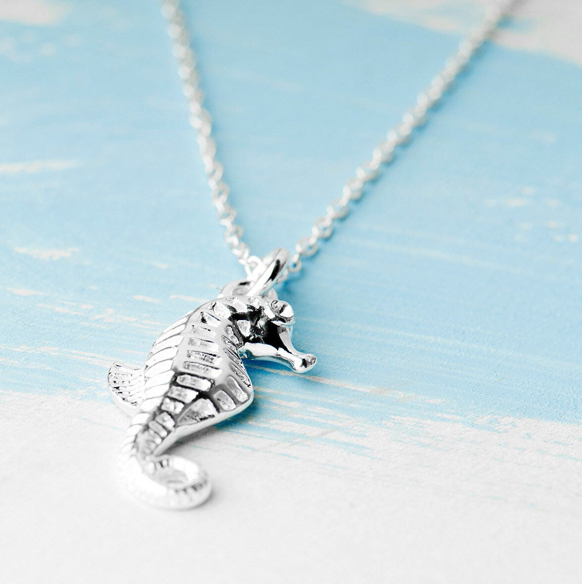 Dainty Seahorse sterling silver necklace with intricate detailing and a sparkling CZ eye