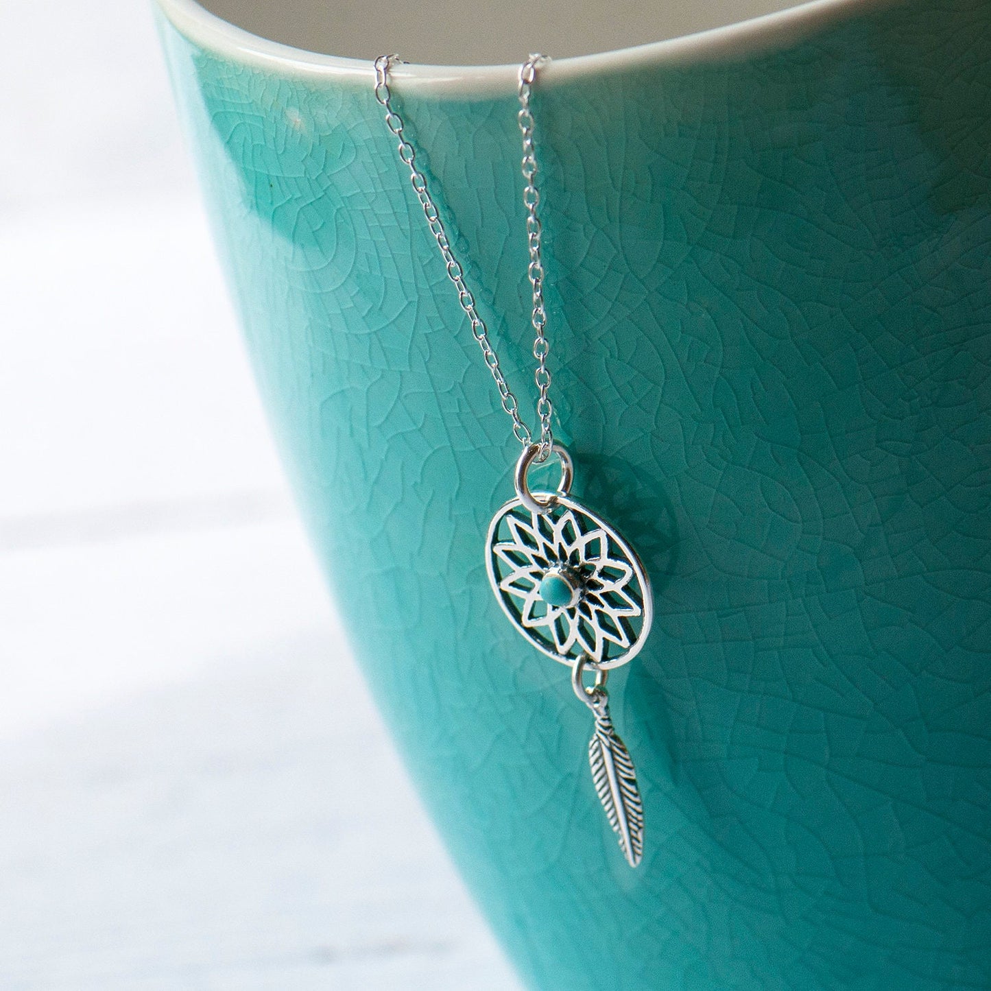 Dreamcatcher sterling silver pendant designed by Rachel for Grace & Valour