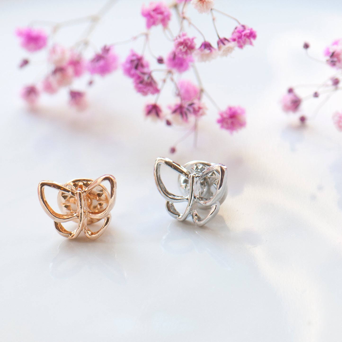 Gold & Silver butterfly modesty or extra button pin on bespoke gift card - Grace & Valour. Gift for mum, gift for bridesmaids, gift for her
