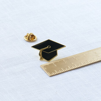 Graduate mortar board enamel pin and measure,