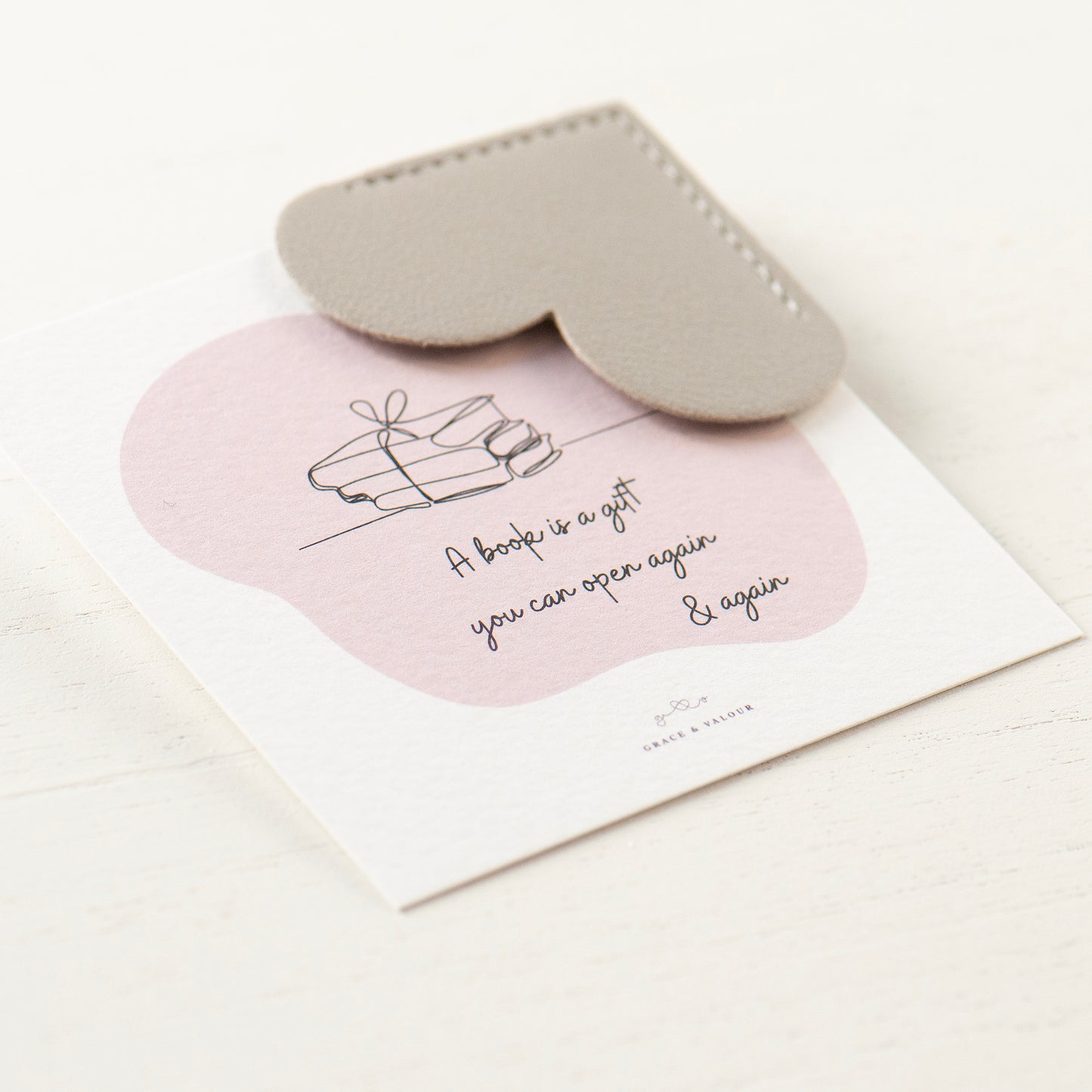 Heart faux leather bookmark soft dove grey colour. gift for reader, booklover gift, gift under £10
