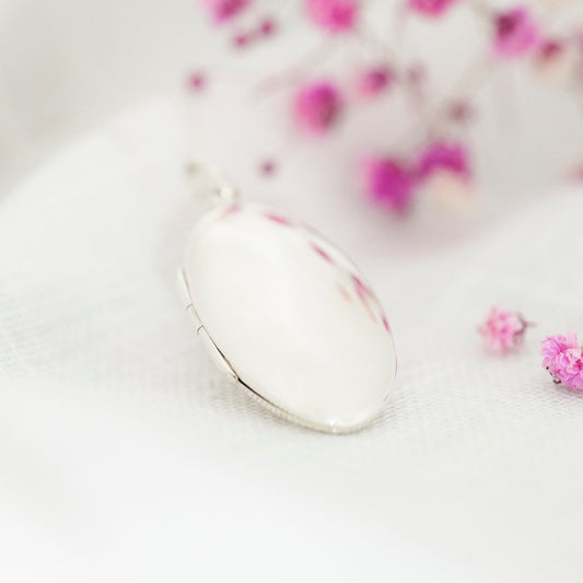 Large plain oval picture locket made from Sterling Silver 925, mothers day gift, memorial gift, statement locket necklace