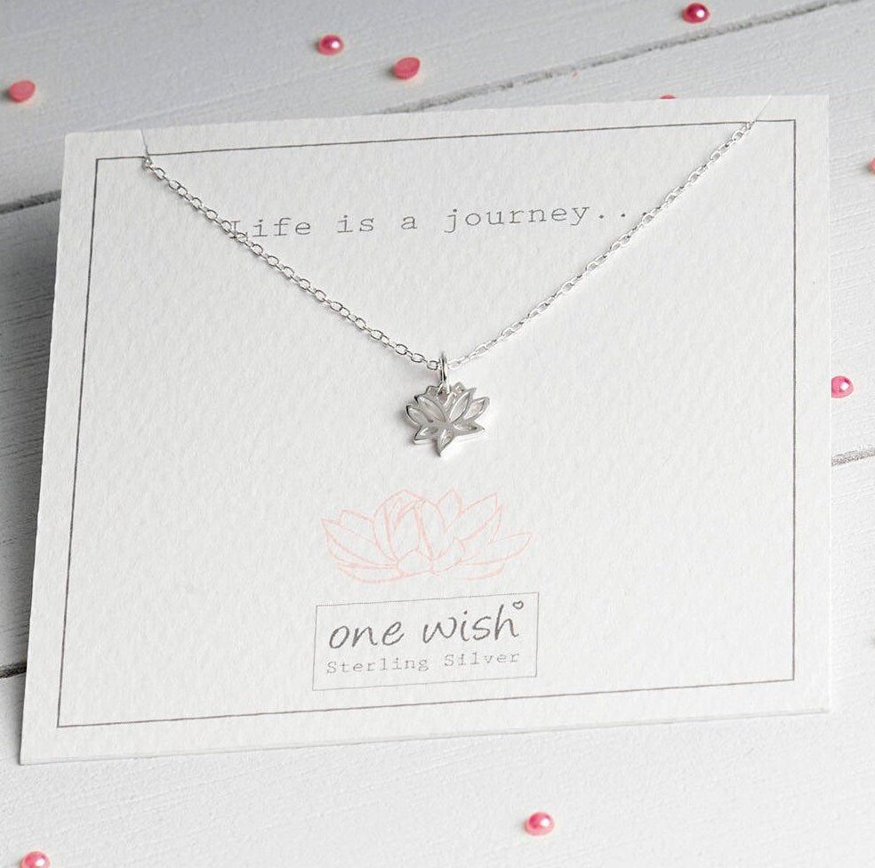 Life is a journey lotus flower necklace sterling silver, yoga lovers gift, zen gift idea, gift for her, silver 925 lotus flower gift idea, designed by Rachel Grace & Valour
