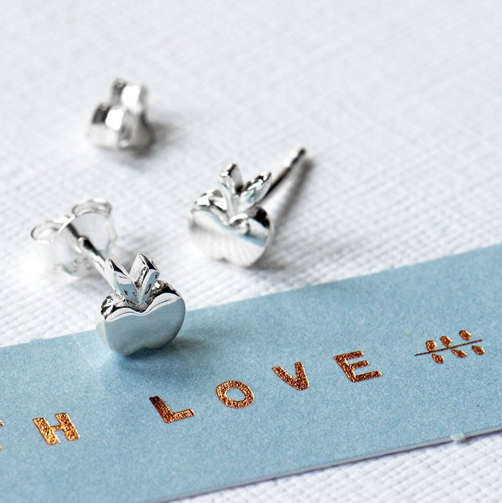 Little apple sterling silver stud earrings, cute gift for her, stud earrings silver 925, fruit earrings apples, fruit jewellery, apple jewellery