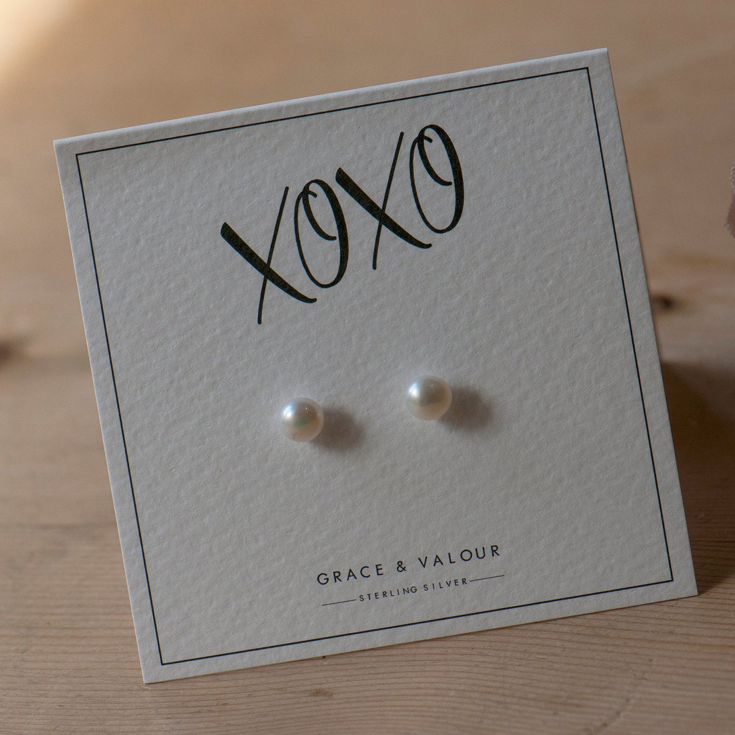 White freshwater sterling silver pearl 6mm studs on bespoke giftcard. Gift for bridesmaids, gift for friend, birthday gift, gift for wife.