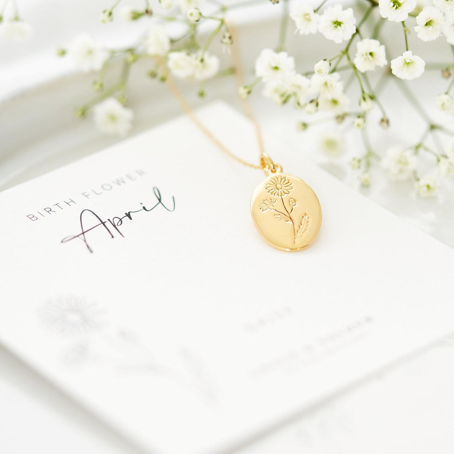 Polished and Beautiful Engraved Daisy Flower necklace, the birthflower for April is the cheerful daisy - designed by Rachel, Grace & Valour