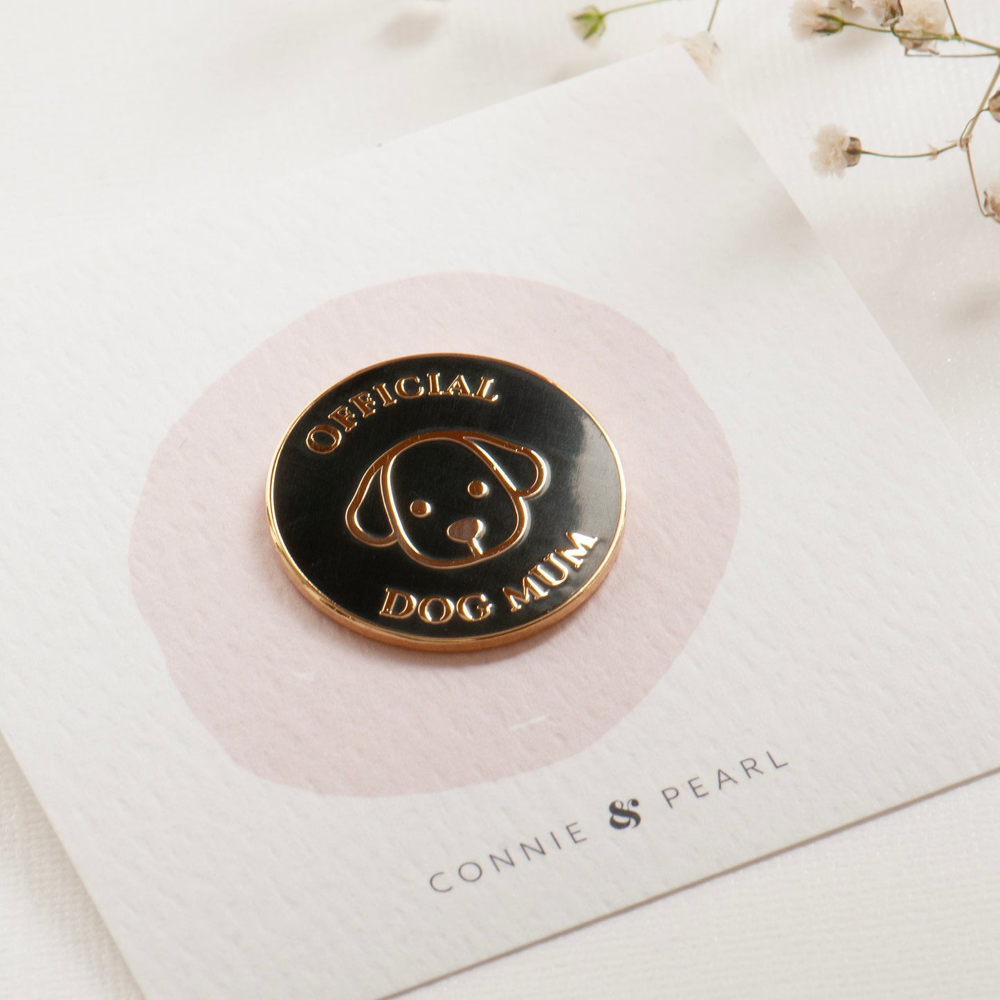 Quality black and gold enamel official dog mum pin, gifts for dog owners, gift for dog mum,