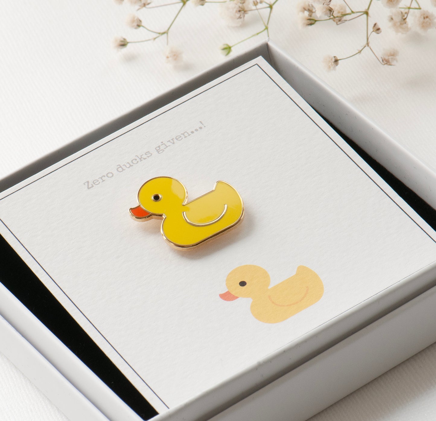Rubber duck enamel pin in gift box ready for gifting