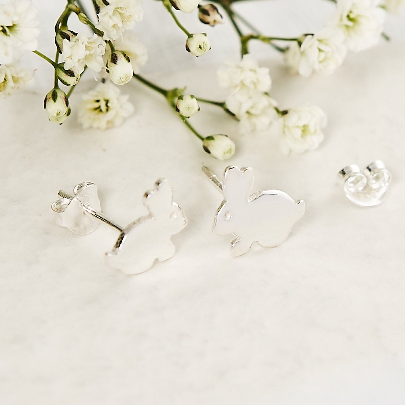 Some bunny loves you - Silver bunny rabbit stud earrings, Gift for wife, gift for girlfriend, bunny rabbit quote, animal earrings, Cute bunny gift