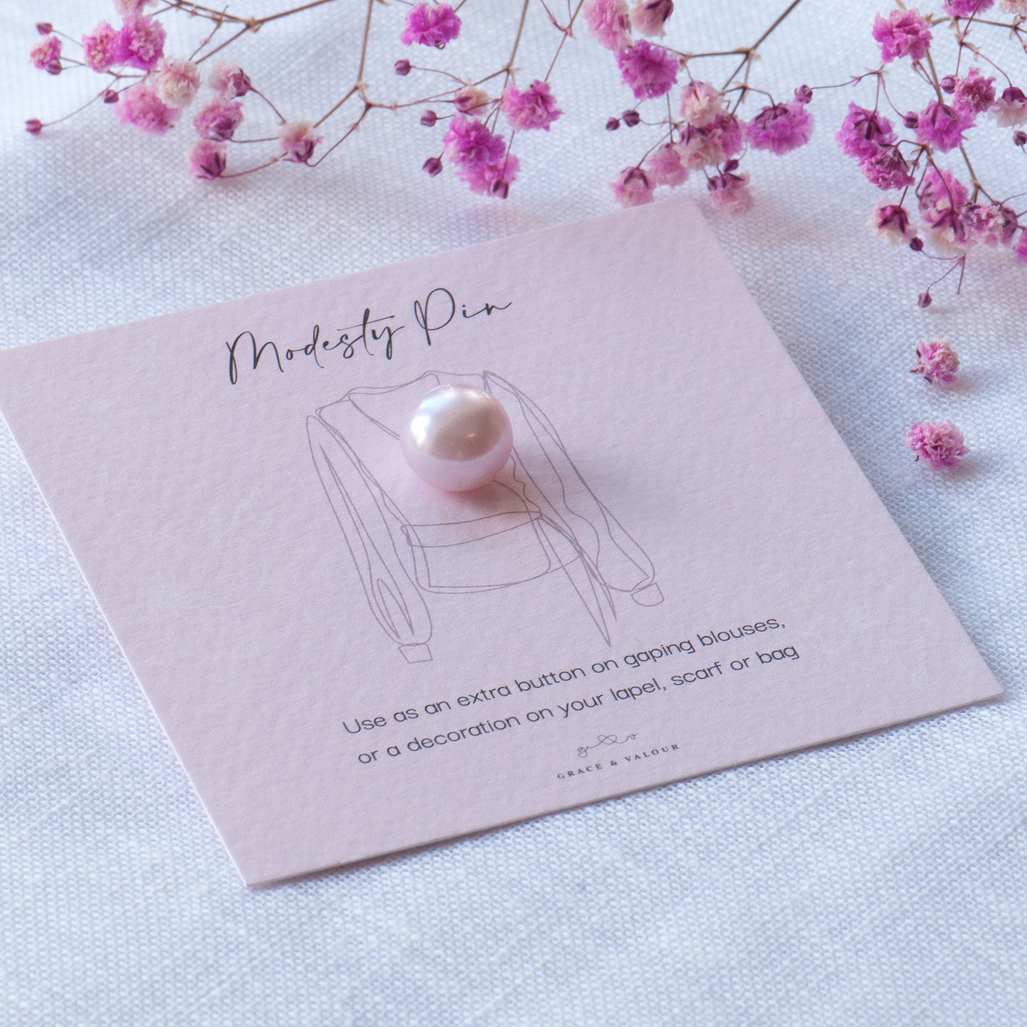 Smoke rose modesty pin on our bespoke pin gift card, no peeping pin