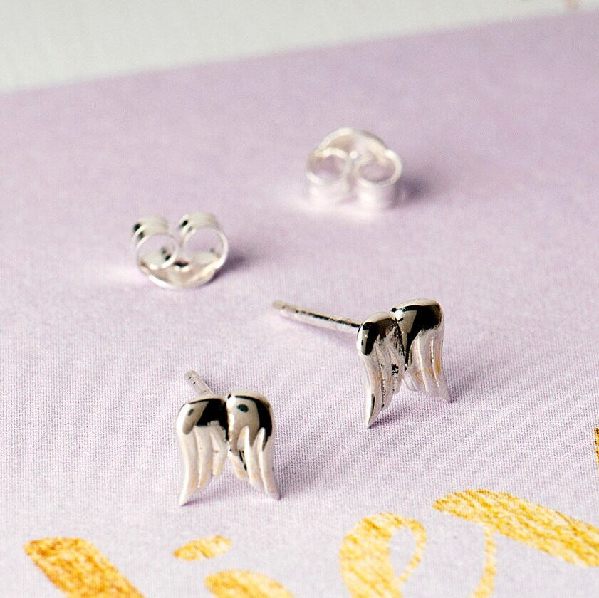 Sterling silver angel wing stud earrings, silver 925 angel wings, studs for daughter, small angel wing stud earrings,