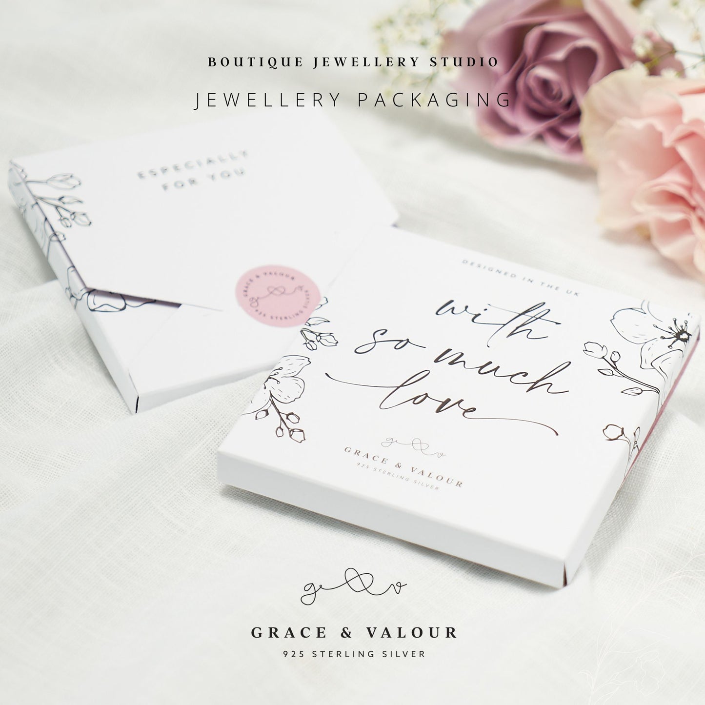 With so much love - Grace and Valour jewellery packaging bespoke