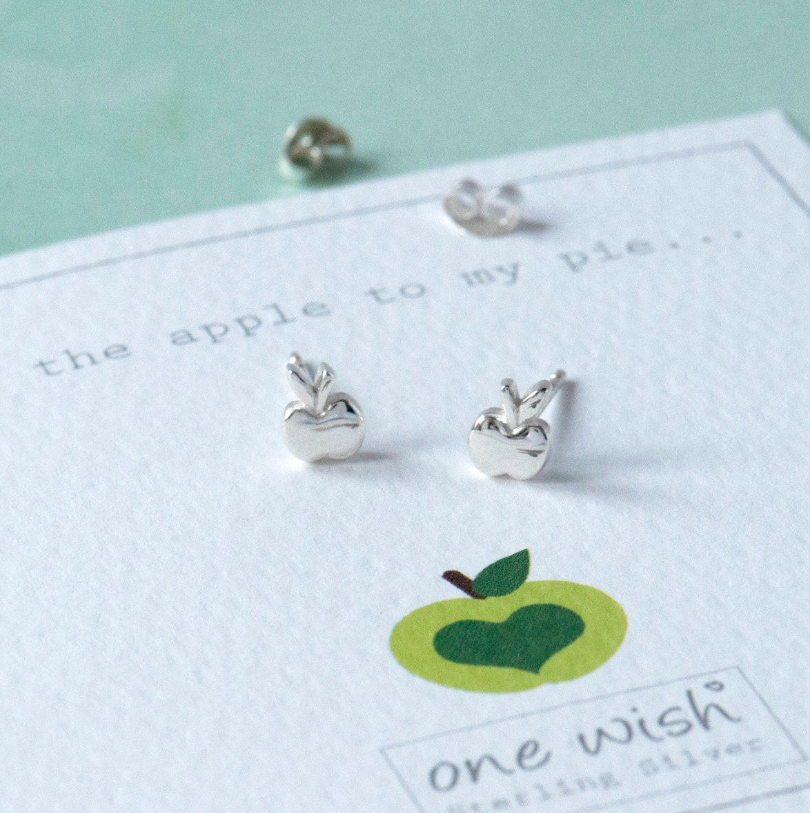 Apple sterling silver stud earrings, a gift for someone you love, cute little apple stud silver 925 earrings, gift for her, gift for girlfriend, gift for wife.
