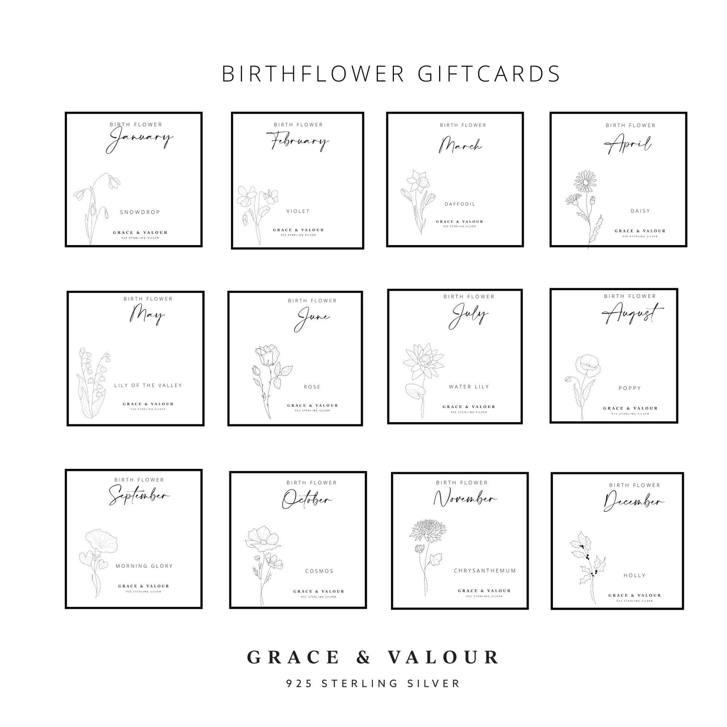 Birth flower gift card options january to december floriography cards