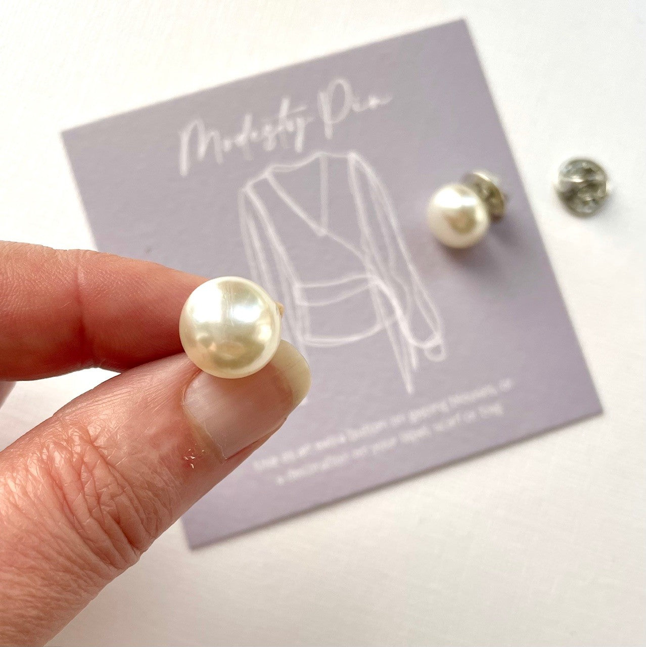 white pearl modesty pin on bespoke gift card - gifts under £10