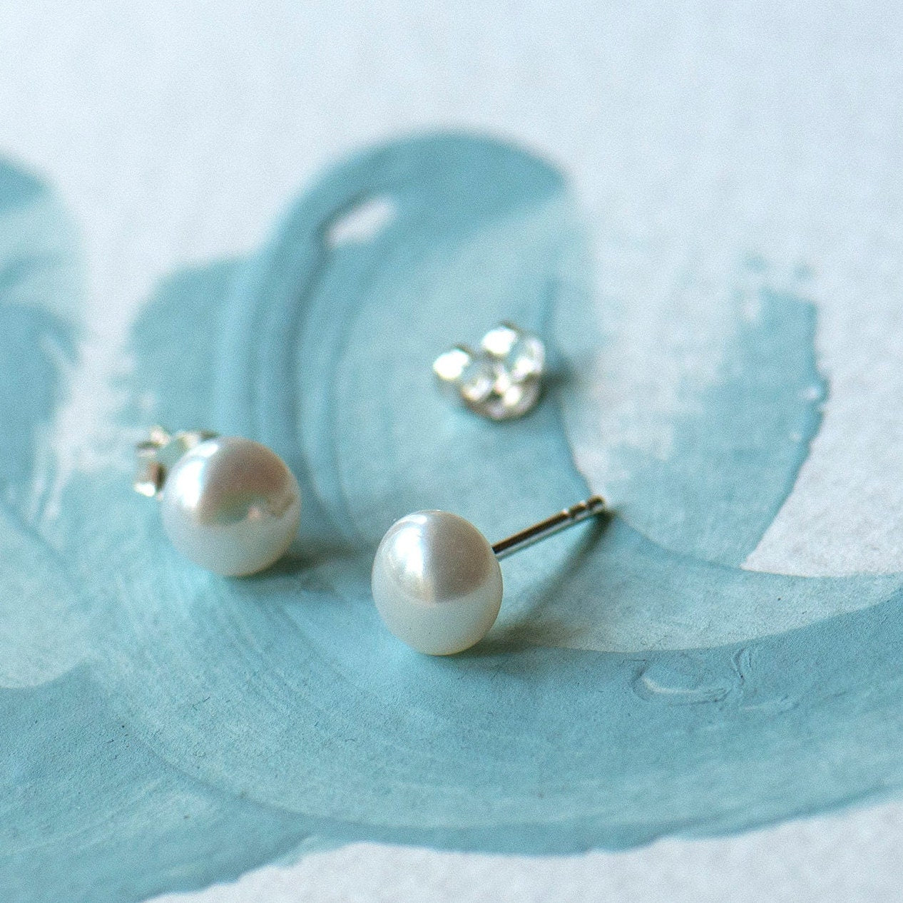 White freshwater sterling silver pearl 6mm studs on bespoke giftcard. Gift for bridesmaids, gift for friend, birthday gift, gift for wife.