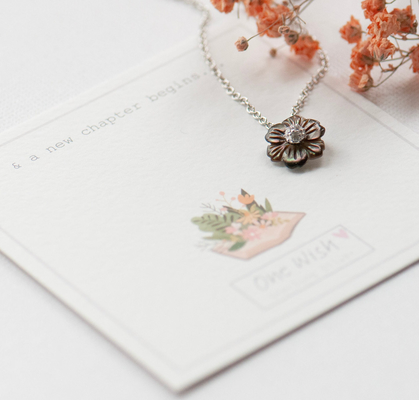flower pendant sterling silver abalone shell cute flower and a new chapter begins gift, new beginnings, moving house, new mum gift, new job gift, goodbye gift, sorry you're leaving gift