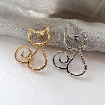 Gold and silver outline cat brooches, animal lover gift, cat owner gift, cat lover gift, cute cat gift, gifts under £10