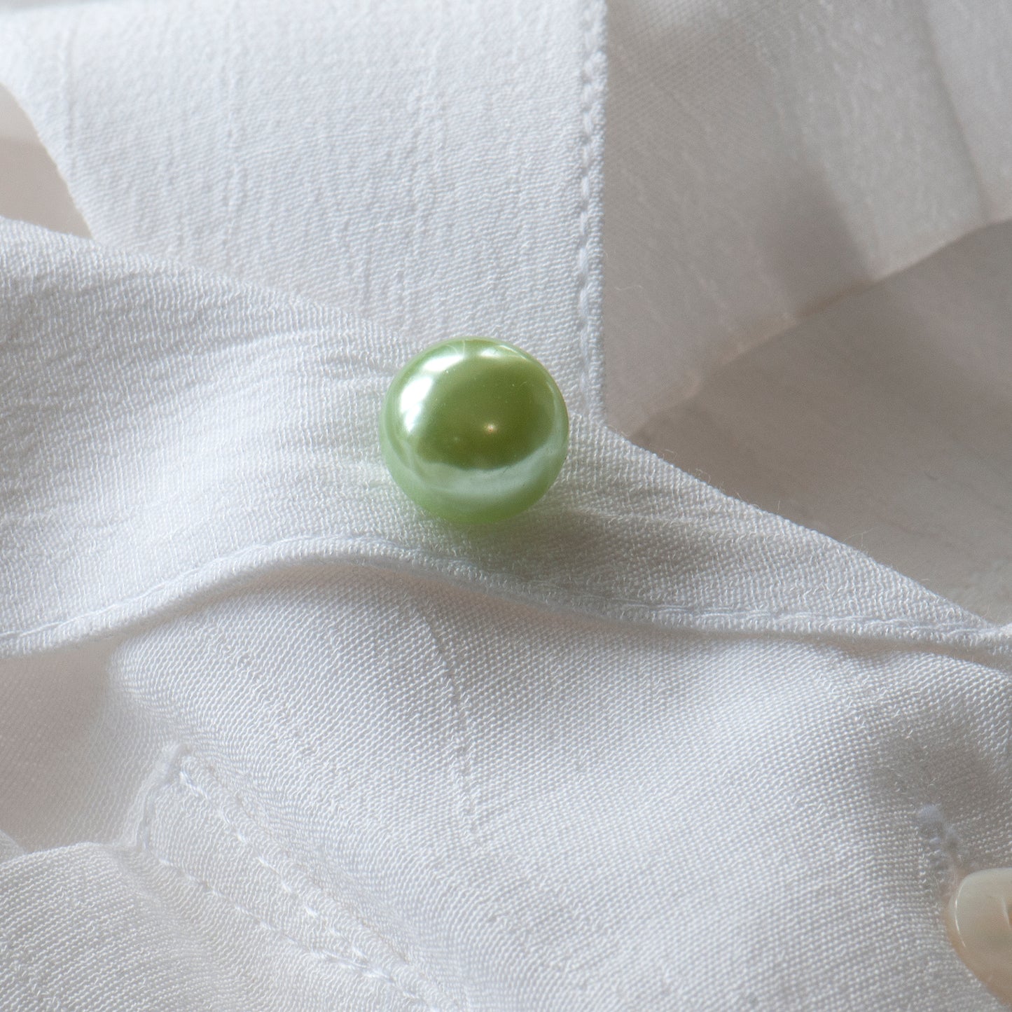 Green Pearl modesty pin, faux pearl pin, extra button pin for low cut top. Gifts under £10, gift for her, gift for friend,