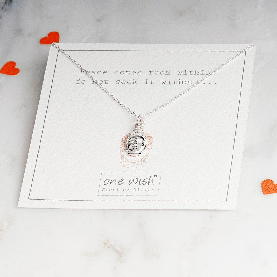 Buddha Head Sterling Silver Necklace - Peace comes from within, do not seek it without