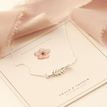 Fern sterling silver necklace on curb chain and gift card