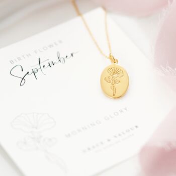 Morning Glory flower for September - gold plated birthday gift necklace