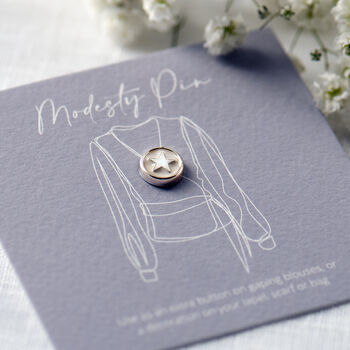 White and silver star enamel pin on my bespoke gift card, grace and valour, gifts under £10