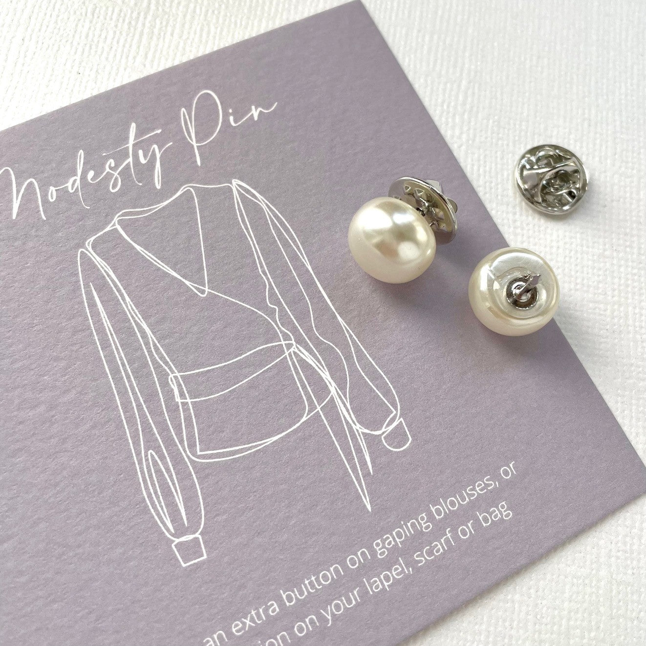 white pearl modesty pin on bespoke gift card - gifts under £10