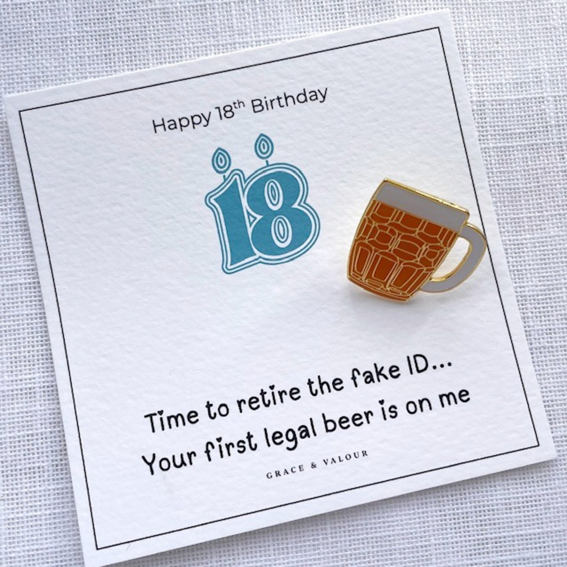 18th birthday card with a beer mug pin funny gift for son or friend