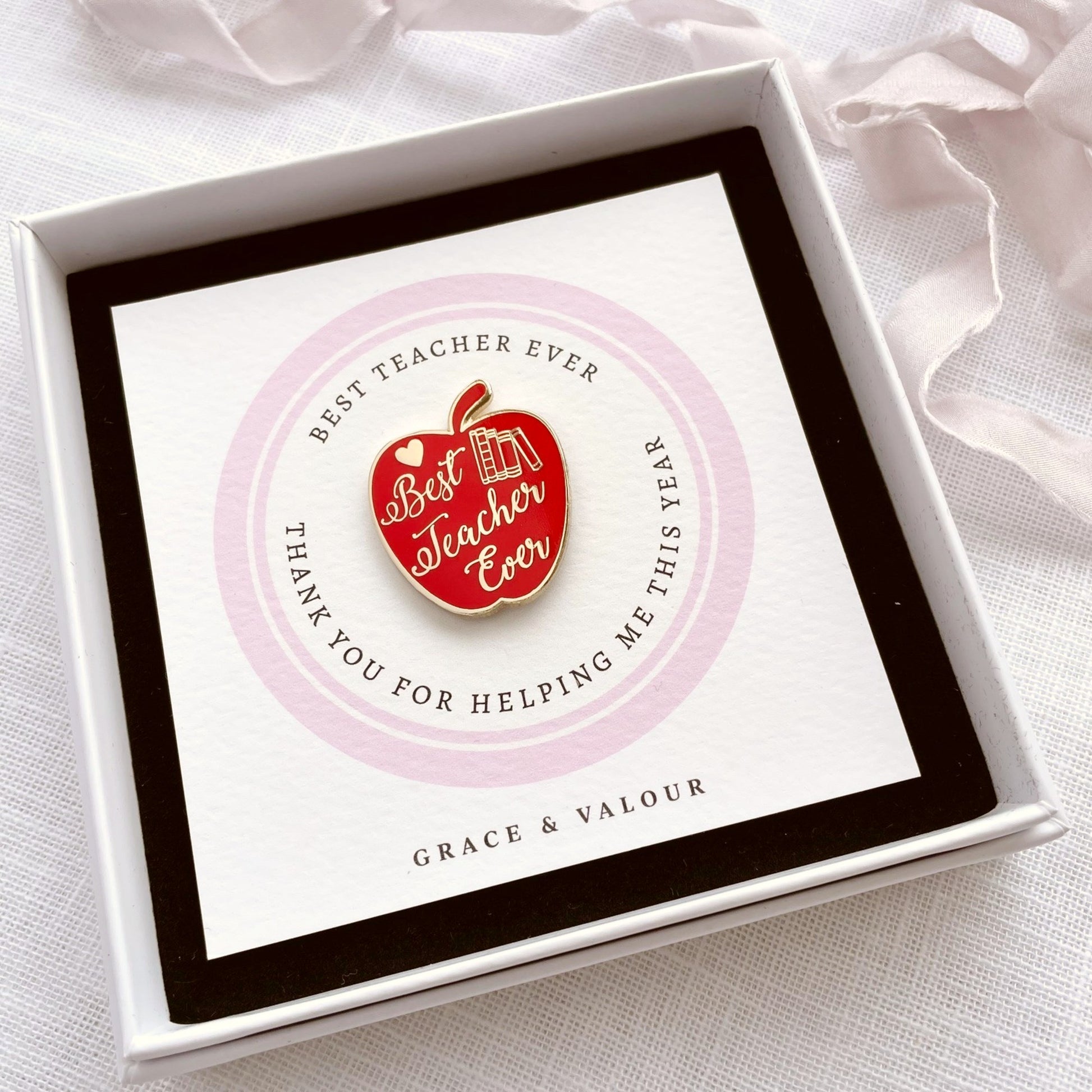 Gift card with red apple design and 'Best Teacher Ever' text in a white box 