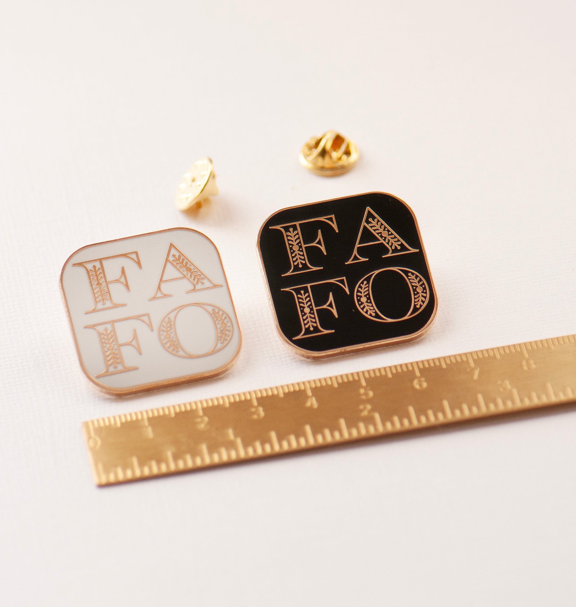 Black or white and gold FAFO pin, square enamel pin  30mm 