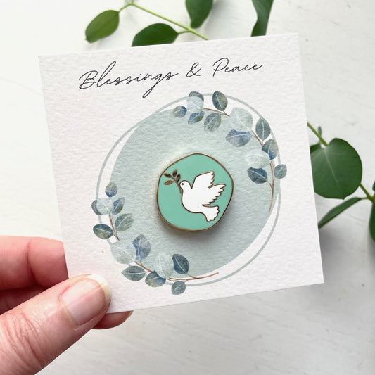 Blessings and peace mint green dove lapel pin