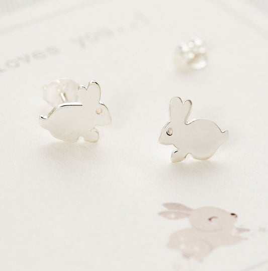 Bunny Rabbit Sterling Silver Stud earrings, bunny lover gift, Some bunny loves you, Gift for girlfriend, gift for wife, valentines gift, Silver 925 gift, animal jewellery, 