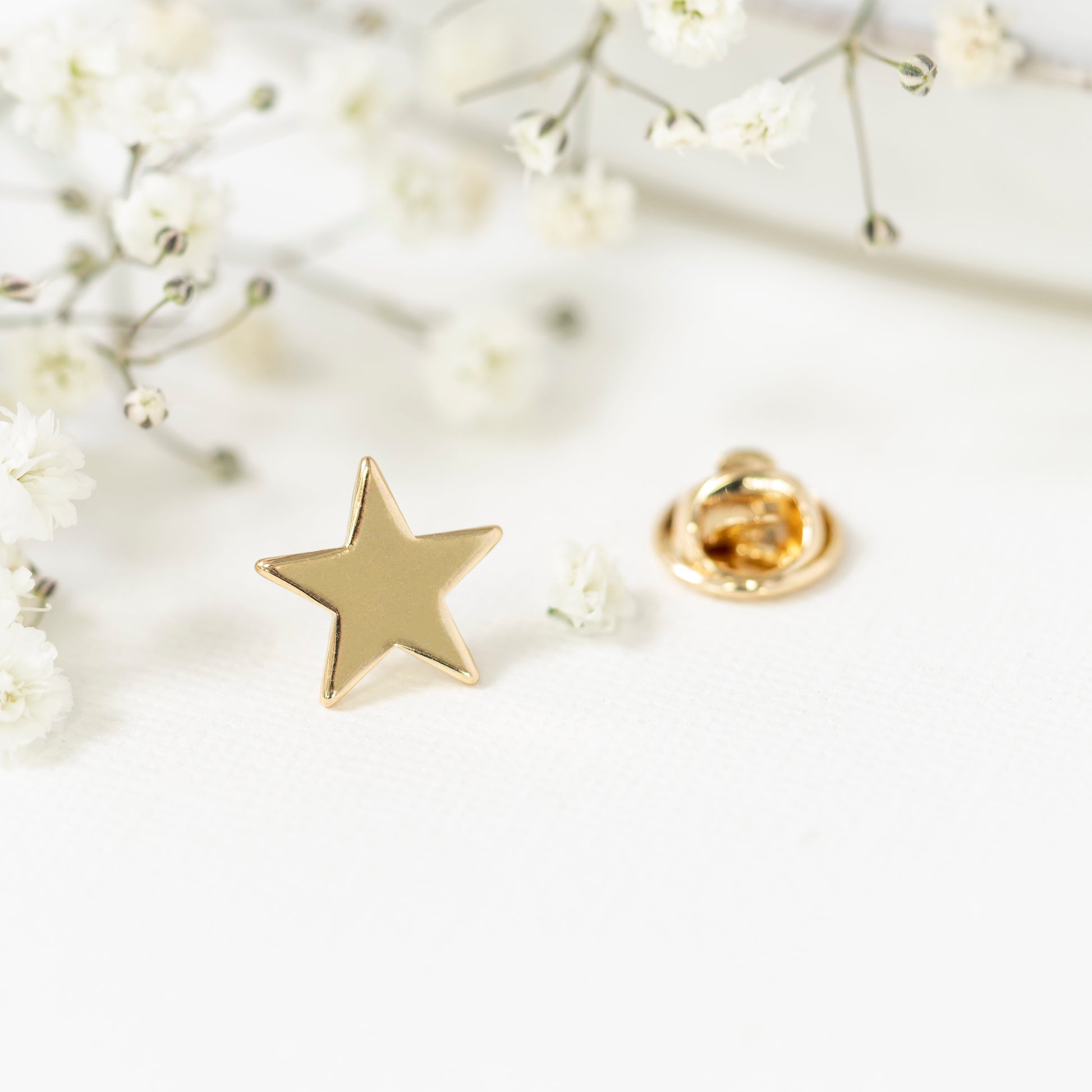 Close up gold star pin teacher gift detail