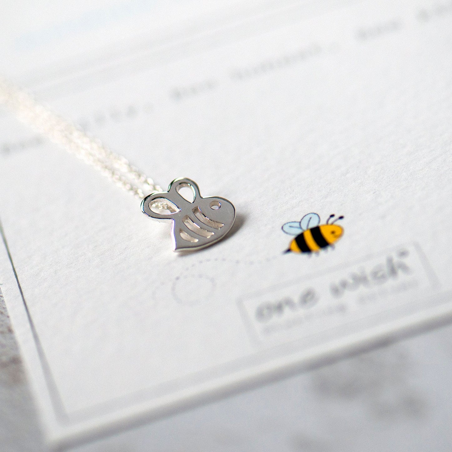 Cute bee necklace made from sterling silver on my bespoke quote gift card - Bee kind - designed for grace and valour, by Rachel