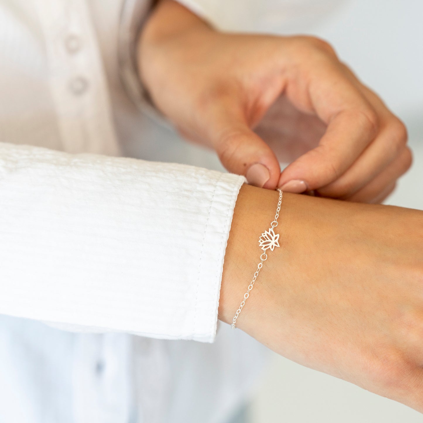 Dainty lotus flower bracelet made from sterling silver 925 on life is a journey bespoke gift card designed by Rachel - Grace and Valour