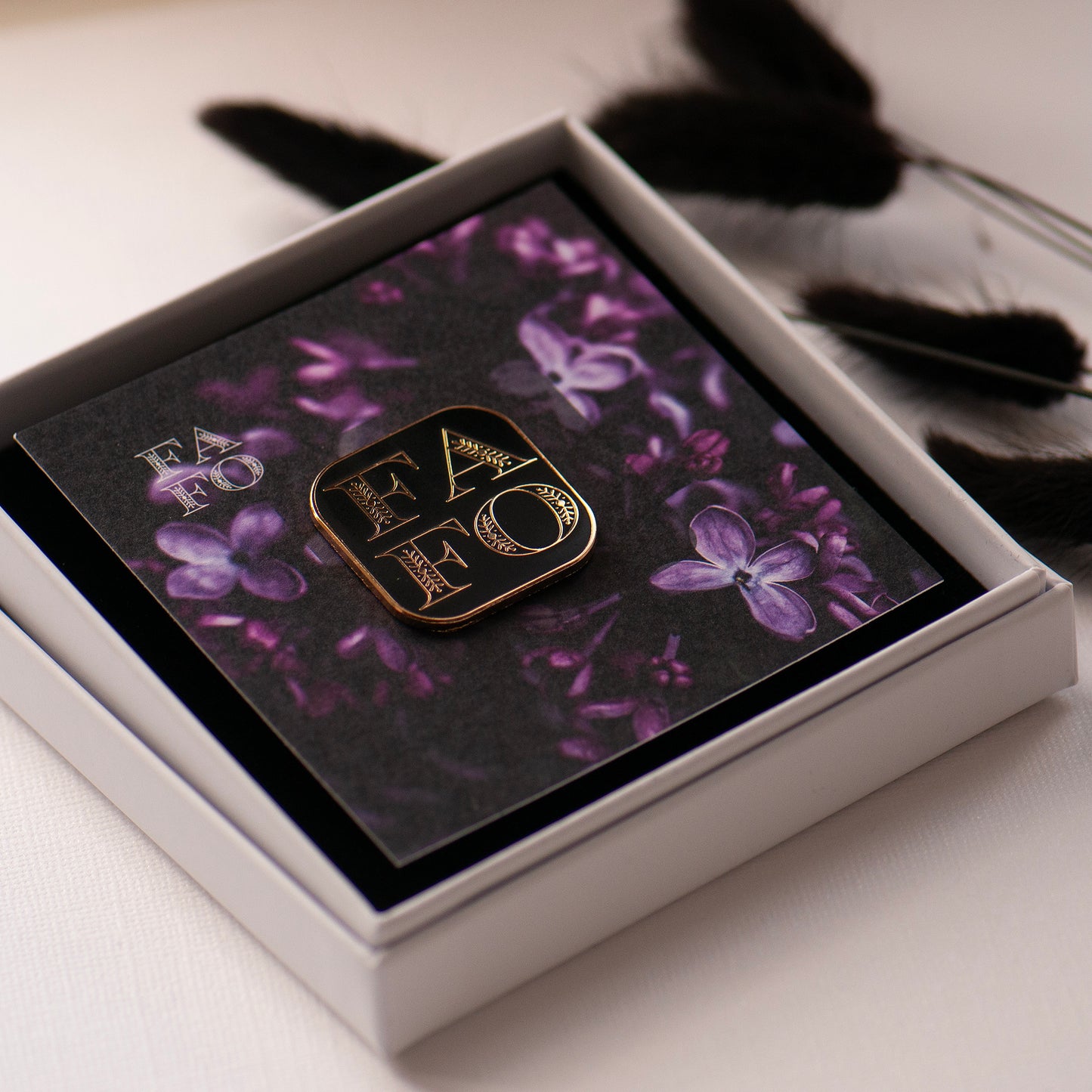 FAFO square black and gold pin on my bespoke gift card in a white gift box ready for gifting, gifts under £10, funny pin gift, sassy humour gift,