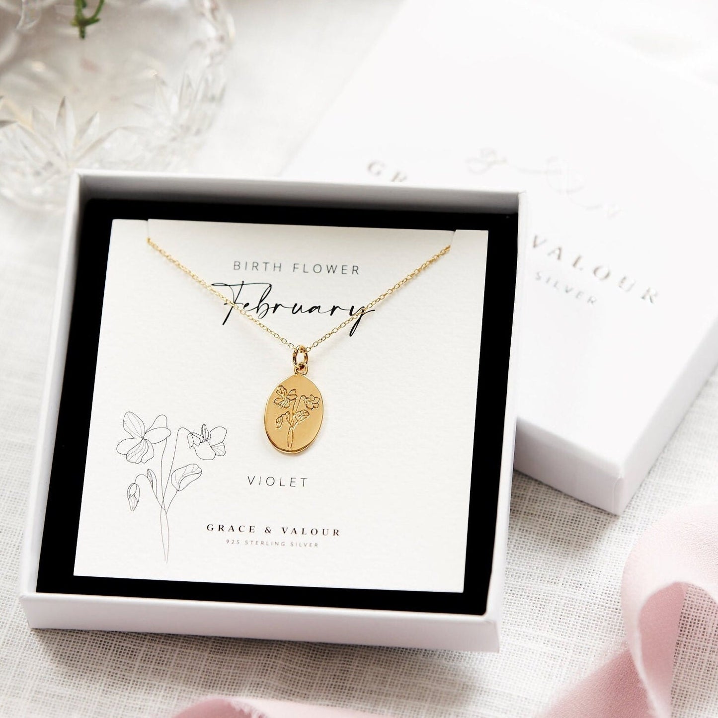 February birth flower - the violet - in a white gift box ready for gifting