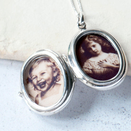 Glass Sterling silver two photograph locket, gift for mum, memorial gift, gift for her, thoughtful gift, remembrance gift