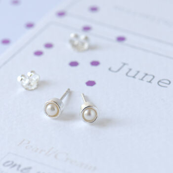 June sterling silver birthstone stud earrings 