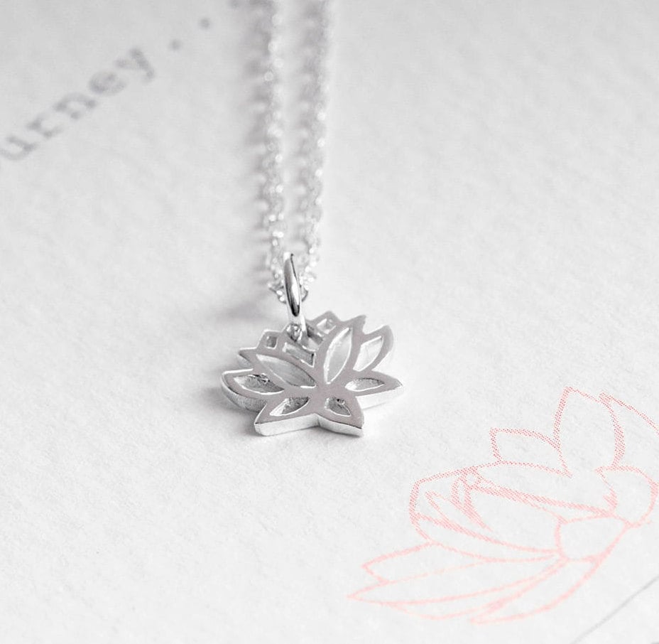 Lotus flower little Sterling Silver necklace on a bespoke gift card  which reads 'life is a journey' made from silver 925, a lovely gift for a gap year, a friend or family member going travelling or through a difficult time in life.  Designed by Rachel - Grace and Valour